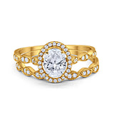 Halo Oval Bridal Wedding Set Ring Art Deco Oval Round Cubic Zirconia Solid 925 Sterling Silver Choose Color Size 4 to 12