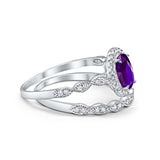 Halo Oval Bridal Wedding Set Ring Art Deco Oval Round Cubic Zirconia Solid 925 Sterling Silver Choose Color Size 4 to 12