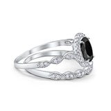 Halo Oval Bridal Wedding Set Ring Art Deco Oval Round Cubic Zirconia Solid 925 Sterling Silver Choose Color Size 4 to 12