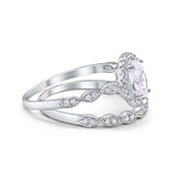 Halo Oval Bridal Wedding Set Ring Art Deco Oval Round Cubic Zirconia Solid 925 Sterling Silver Choose Color Size 4 to 12