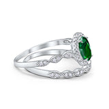 Halo Oval Bridal Wedding Set Ring Art Deco Oval Round Cubic Zirconia Solid 925 Sterling Silver Choose Color Size 4 to 12