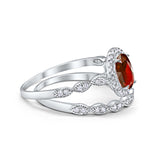 Halo Oval Bridal Wedding Set Ring Art Deco Oval Round Cubic Zirconia Solid 925 Sterling Silver Choose Color Size 4 to 12