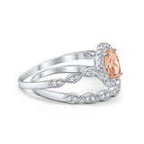 Halo Oval Bridal Wedding Set Ring Art Deco Oval Round Cubic Zirconia Solid 925 Sterling Silver Choose Color Size 4 to 12