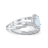 Halo Oval Bridal Wedding Set Ring Art Deco Oval Round Cubic Zirconia Solid 925 Sterling Silver Choose Color Size 4 to 12