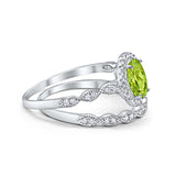 Halo Oval Bridal Wedding Set Ring Art Deco Oval Round Cubic Zirconia Solid 925 Sterling Silver Choose Color Size 4 to 12