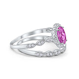 Halo Oval Bridal Wedding Set Ring Art Deco Oval Round Cubic Zirconia Solid 925 Sterling Silver Choose Color Size 4 to 12