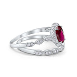 Halo Oval Bridal Wedding Set Ring Art Deco Oval Round Cubic Zirconia Solid 925 Sterling Silver Choose Color Size 4 to 12