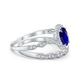 Halo Oval Bridal Wedding Set Ring Art Deco Oval Round Cubic Zirconia Solid 925 Sterling Silver Choose Color Size 4 to 12