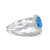 Halo Oval Bridal Wedding Set Ring Art Deco Oval Round Cubic Zirconia Solid 925 Sterling Silver Choose Color Size 4 to 12
