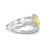 Halo Oval Bridal Wedding Set Ring Art Deco Oval Round Cubic Zirconia Solid 925 Sterling Silver Choose Color Size 4 to 12