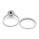 Halo Oval Bridal Wedding Set Ring Art Deco Oval Round Cubic Zirconia Solid 925 Sterling Silver Choose Color Size 4 to 12
