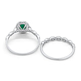 Halo Oval Bridal Wedding Set Ring Art Deco Oval Round Cubic Zirconia Solid 925 Sterling Silver Choose Color Size 4 to 12