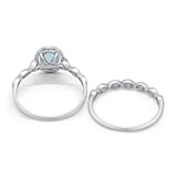 Halo Oval Bridal Wedding Set Ring Art Deco Oval Round Cubic Zirconia Solid 925 Sterling Silver Choose Color Size 4 to 12