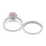 Halo Oval Bridal Wedding Set Ring Art Deco Oval Round Cubic Zirconia Solid 925 Sterling Silver Choose Color Size 4 to 12