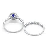 Halo Oval Bridal Wedding Set Ring Art Deco Oval Round Cubic Zirconia Solid 925 Sterling Silver Choose Color Size 4 to 12