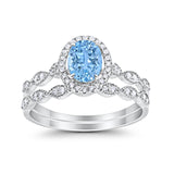 Halo Oval Bridal Wedding Set Ring Art Deco Oval Round Cubic Zirconia Solid 925 Sterling Silver Choose Color Size 4 to 12