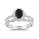 Halo Oval Bridal Wedding Set Ring Art Deco Oval Round Cubic Zirconia Solid 925 Sterling Silver Choose Color Size 4 to 12