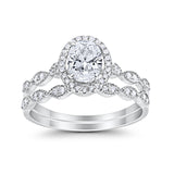 Halo Oval Bridal Wedding Set Ring Art Deco Oval Round Cubic Zirconia Solid 925 Sterling Silver Choose Color Size 4 to 12