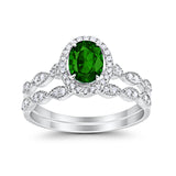 Halo Oval Bridal Wedding Set Ring Art Deco Oval Round Cubic Zirconia Solid 925 Sterling Silver Choose Color Size 4 to 12