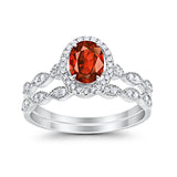 Halo Oval Bridal Wedding Set Ring Art Deco Oval Round Cubic Zirconia Solid 925 Sterling Silver Choose Color Size 4 to 12
