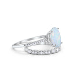 Two Piece Oval Wedding Simulated CZ Bridal Set Ring Band 925 Sterling Silver