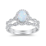 Halo Oval Bridal Wedding Set Ring Art Deco Oval Round Cubic Zirconia Solid 925 Sterling Silver Choose Color Size 4 to 12