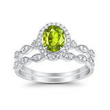 Halo Oval Bridal Wedding Set Ring Art Deco Oval Round Cubic Zirconia Solid 925 Sterling Silver Choose Color Size 4 to 12