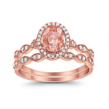 Halo Oval Bridal Wedding Set Ring Art Deco Oval Round Cubic Zirconia Solid 925 Sterling Silver Choose Color Size 4 to 12