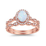 Halo Oval Bridal Wedding Set Ring Art Deco Oval Round Cubic Zirconia Solid 925 Sterling Silver Choose Color Size 4 to 12