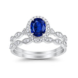 Halo Oval Bridal Wedding Set Ring Art Deco Oval Round Cubic Zirconia Solid 925 Sterling Silver Choose Color Size 4 to 12