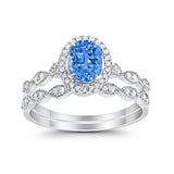 Halo Oval Bridal Wedding Set Ring Art Deco Oval Round Cubic Zirconia Solid 925 Sterling Silver Choose Color Size 4 to 12