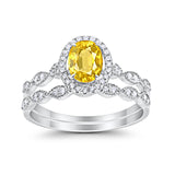 Halo Oval Bridal Wedding Set Ring Art Deco Oval Round Cubic Zirconia Solid 925 Sterling Silver Choose Color Size 4 to 12