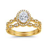 Halo Oval Bridal Wedding Set Ring Art Deco Oval Round Cubic Zirconia Solid 925 Sterling Silver Choose Color Size 4 to 12