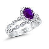 Halo Oval Bridal Wedding Set Ring Art Deco Oval Round Cubic Zirconia Solid 925 Sterling Silver Choose Color Size 4 to 12
