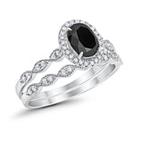 Halo Oval Bridal Wedding Set Ring Art Deco Oval Round Cubic Zirconia Solid 925 Sterling Silver Choose Color Size 4 to 12