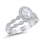 Halo Oval Bridal Wedding Set Ring Art Deco Oval Round Cubic Zirconia Solid 925 Sterling Silver Choose Color Size 4 to 12