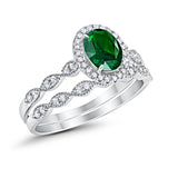 Halo Oval Bridal Wedding Set Ring Art Deco Oval Round Cubic Zirconia Solid 925 Sterling Silver Choose Color Size 4 to 12