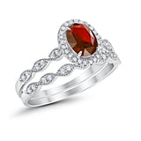 Halo Oval Bridal Wedding Set Ring Art Deco Oval Round Cubic Zirconia Solid 925 Sterling Silver Choose Color Size 4 to 12