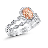 Halo Oval Bridal Wedding Set Ring Art Deco Oval Round Cubic Zirconia Solid 925 Sterling Silver Choose Color Size 4 to 12