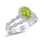 Halo Oval Bridal Wedding Set Ring Art Deco Oval Round Cubic Zirconia Solid 925 Sterling Silver Choose Color Size 4 to 12