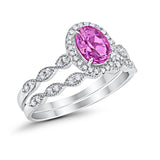 Halo Oval Bridal Wedding Set Ring Art Deco Oval Round Cubic Zirconia Solid 925 Sterling Silver Choose Color Size 4 to 12