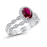 Halo Oval Bridal Wedding Set Ring Art Deco Oval Round Cubic Zirconia Solid 925 Sterling Silver Choose Color Size 4 to 12