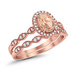 Halo Oval Bridal Wedding Set Ring Art Deco Oval Round Cubic Zirconia Solid 925 Sterling Silver Choose Color Size 4 to 12