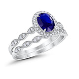 Halo Oval Bridal Wedding Set Ring Art Deco Oval Round Cubic Zirconia Solid 925 Sterling Silver Choose Color Size 4 to 12