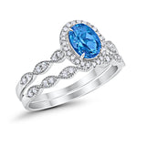 Halo Oval Bridal Wedding Set Ring Art Deco Oval Round Cubic Zirconia Solid 925 Sterling Silver Choose Color Size 4 to 12