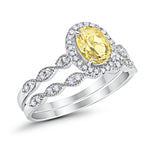 Halo Oval Bridal Wedding Set Ring Art Deco Oval Round Cubic Zirconia Solid 925 Sterling Silver Choose Color Size 4 to 12