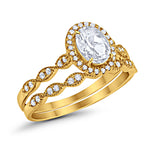 Halo Oval Bridal Wedding Set Ring Art Deco Oval Round Cubic Zirconia Solid 925 Sterling Silver Choose Color Size 4 to 12