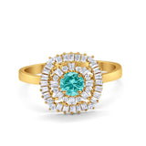 Halo Engagement Ring Round Baguette Simulated Cubic Zirconia 925 Sterling Silver