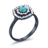 Halo Engagement Ring Round Baguette Simulated Cubic Zirconia 925 Sterling Silver