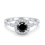 Art Deco Wedding Engagement Ring Round Cubic Zirconia Solid 925 Sterling Silver